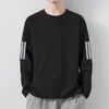 Camiseta esportiva casual masculina de manga longa estampada, moderna para adolescentes, adequada para todas as estações, gola redonda, top básico de manga longa