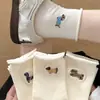 Calcetines Blancos Holgados para Mujer de Algodón Absorbentes del Sudor Transpirables Elásticos Borde Enrollado Calcetines de Media Pantorrilla Lindo Patrón de Dibujos Animados Calcetines Casuales