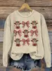 Suéter navideño de cuello redondo con lazo patrón fijo impresión digital 3D manga larga jersey suéter de moda para mujer venta al por mayor