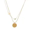 Collar apilado de cruz de acero de titanio de doble capa que no se decolora cadena de clavícula de acero de titanio para mujer cadena de suéter redonda con letra de marca 520