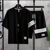 Traje deportivo de verano, tela fina tipo gofre, conjunto informal holgado de camiseta con pantalones cortos, conjunto de dos piezas de manga corta
