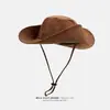 Sombrero Vaquero Occidental Retro Americano para Hombres y Mujeres, Ala Ancha, Gamuza, Adelgazante, Correa a Prueba de Viento, Sombrero para Senderismo y Camping al Aire Libre