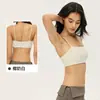 Top de tirantes finos para yoga para mujer con almohadillas en el pecho, sujetador deportivo sexy sin espalda, top de fitness de color liso