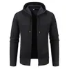 2026 Nuevo Cárdigan de Punto con Cremallera y Capucha de Terciopelo para Hombre, Grueso de Hilo, Suéter Cálido, Chaqueta Casual de Otoño e Invierno