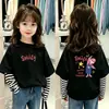 Nueva colección de otoño 2026: Camiseta elegante y moderna de manga larga a rayas para niñas, hecha de algodón puro, adecuada para niños mayores