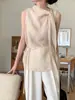 Estilo Nuevo Verano 2026 Viento Suave Volante Cuello Corbata Transparente Blusa Delgada Sin Mangas de Atar Top de Nicho para Mujer