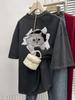 Camiseta de manga corta con estampado de gatitos jóvenes de diseño de talla grande de algodón puro 2024, nueva camiseta versátil de cuello redondo de moda de verano