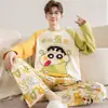 Pijama para Hombre Manga Larga Algodón Puro Primavera y Otoño Delgado Estudiante Joven Dibujos Animados Ropa de Casa Holgado Tallas Grandes Traje