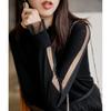 2024 outono e inverno novo suéter de orelha de madeira slim-fit base interna camisa feminina base de costura de malha oca