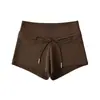 Chica Atractiva 2024 Verano Ajustados Cadera Envuelta Pantalones Cortos Calientes Mujer Básicos Color Sólido Elástico Ajustados Cordones Cintura Baja Pantalones Cortos Deportivos