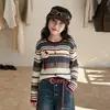 Conjunto de Dos Piezas para Niñas Otoño: Cárdigan de Punto Rayado y Jeans, Nuevo Estilo 2026, Conjunto de Pantalones de Pierna Ancha de Cintura Alta para Niños Medianos y Grandes