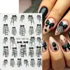 Pegatinas de Arte para Uñas Nuevas Transfronterizas Estampadas Estéreo 5D Halloween Dibujos Animados Lazo Forma de Fantasma Telaraña Pegatinas para Uñas