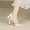 Zapatos de Punta para Mujer Primavera 2025 Nuevo Estilo con Lazo de Perlas Tacones Altos Tacones de Aguja