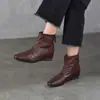 2026 Nuevo Modelo Botas de Moda de Piel de Vaca de Capa Superior con Punta Cuadrada Elegante, Aumento Interno de Altura, Diseño Plisado, Cremallera Trasera, Botines para el Trabajo