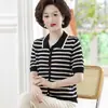 Camisa de Manga Corta de Seda Helada de Verano, Nuevo Estilo para Madres de Mediana Edad y Mayores, Suéter de Punto Holgado y Elegante Adelgazante, Top, Camiseta para Mujer