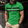Venta Caliente de Verano Transfronteriza Europea y Americana Estampado de Rayas 3D Holgada Casual Moda Versátil Diaria Camisa Polo de Manga Corta para Hombre