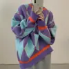 Suéter Argyle Bloque de Color de Comercio Exterior para Mujer, Jersey, Nuevo Estilo Otoño e Invierno 2025, Estilo Holgado y Relajado, Cárdigan de Punto de Comercio Exterior, Moderno