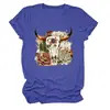 Camiseta redonda de manga corta para mujer, de moda y única, con diseño de calavera, cabeza de toro, floral, suculentas, estilo europeo y americano, del sitio independiente Amazon Wish