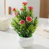 Planta en Maceta de Flor Artificial Decoración de Mesa de Comedor para el Hogar Adornos Pequeños Flor de Ciruelo de Cinco Pétalos Maceta de Flor de Plástico Planta Transfronteriza