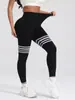 Pantalones de Yoga de Barra de Cuatro Rayas de Cintura V Europeos y Americanos Mallas para Exteriores para Mujer de Cintura Alta Levanta Cadera Secado Rápido Pantalones Deportivos para Correr Fitness