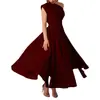 Moyashang Amazon Verano Más Vendido Moda Europea y Americana para Mujer Vestido sin Mangas Cuello Diagonal Color Sólido Cintura Ajustada con Falda Acampanada