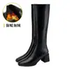 Botas acima do joelho, novos estilos outono/inverno, botas de salto alto, saltos grossos, bico quadrado, zíper lateral, botas de montaria de cano alto, botas longas para mulheres
