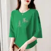Comercio Electrónico Transfronterizo Comercio Exterior Estilo Mamá Mujeres de Mediana Edad Camiseta de Manga Tres Cuartos Holgada Casual Versátil Camiseta Base Superior