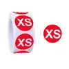 Mancha redonda de color blanco autoadhesiva tamaño pegatina XXS a XXXL grano de tamaño pegatina de letra para ropa etiqueta