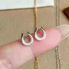Pendientes de tachuela de herradura con incrustaciones de diamantes completos, chapados en oro de 18 quilates, de plata de ley S925, para mujer, nicho de alta gama, clásicos, simples, versátiles, joyería para pendientes