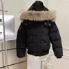 Nanqu Fiona Azul Marino Capucha Desmontable Cuello de Piel Abrigo de Algodón para Mujer Nueva Chaqueta de Plumón Corta Blanca