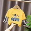 Camiseta de Manga Larga 100% Algodón para Niños Estilo Nuevo Primavera/Otoño 2026 Ropa Casual para Bebés y Niños Dibujos Animados Top Falso de Dos Piezas