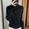Nuevo Estilo Otoño e Invierno 2026 Cárdigan de Punto de Terciopelo Andy de Cuello Alto de Manga Larga con Doble Cremallera de Color Puro Holgado y Versátil para Mujer