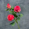 Flores Artificiais com 3 Cabeças de Rosa Vermelha, Adereços de Fotografia, Decoração de Casa, Arranjos de Casamento, Enfeites de Flores Artificiais Transfronteiriços Atacado