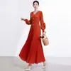 Ropa de mujer de comercio exterior: Vestido Issey Miyake, simple y elegante, plisado de escamas de pez, mangas de farol, falda plisada de línea A, elegante y chic