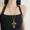 Collar Largo de Cruz de Pedrería Dorada Antigua Y2K Millennial Hot Girl para Mujer, Dulce, Cool, Diseño de Nicho, Cadena para Clavícula
