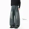 Pantalones retro de pierna ancha para hombre, talla grande, estilo americano, adelgazantes, para primavera y otoño, jeans largos de mezclilla lavada, estilo versátil de pierna recta curvada