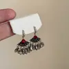 Estilo Bohemio Étnico Forma de Abanico Borla de Cristal Gancho para Oreja Mujer Retro Lujo Ligero Elegante Pendientes Versátiles Pendientes