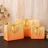 Bolso de Mano Estilo Ins con Degradado Naranja y Decoración de Moño Bolsa de Regalo de Papel Creativa y Hermosa Bolsa para Envolver Regalos