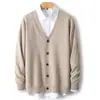 Cardigan de Lana de Cuello en V Nuevo Llegado Chaqueta de Punto para Hombre Suéter de Cachemir Holgado de Color Sólido Manga Larga Casual Versátil 2024