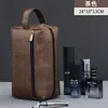 Bolsa de tocador de PU con costuras retro europeas y americanas, gran capacidad, para viaje, negocios, hombres, bolsa portátil para almacenamiento de artículos de tocador