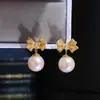 Acessórios DIY Brincos de tarraxa de pérola com laço de alta qualidade em prata de lei S925, brincos de luxo leve com cravação de prata 7-12