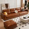 Sofá de Cuero Aceite y Cera de Lujo Ligero Italiano Sala de Estar Fila Recta Simple Apartamento Pequeño Sofá Combinado de Tres Plazas Resistente a la Suciedad