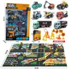 Crianças escorregam mini liga metálica modelo de carro de engenharia conjunto de caixa de presente 1:64 escavadeira pequena menino betoneira atacado