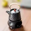 Conjunto de Chá de Cerâmica Preta para Saúde e Bem-Estar, Portátil para Uso Doméstico e ao Ar Livre, Presente de Alto Padrão, Aquecedor de Chá para Fogo Aberto, Conjunto para Preparo de Chá de Pesca