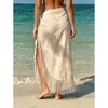 Avental de praia europeu e americano transfronteiriço, cor sólida, franja curta, design de peça única, simples, sexy, transparente, vestido saída de praia para férias na praia