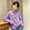 Roupa íntima de algodão puro com gola redonda para meninas no outono, camiseta elegante e versátil de manga comprida com corte solto para meninas