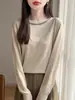 Suéter de Punto Fino con Cuello Redondo y Pedrería para Mujer, Nuevo Otoño 26, Transfronterizo, Suéter Ligero Holgado, Camiseta Base