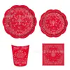 Mm256 Flor de Anacardo en Forma de Flor 4 Colores Vajilla para Fiesta Vaquera Occidental Set de 4 Piezas para 8 Personas Plato de Papel Servilleta de Papel Vaso de Papel