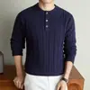 Estilo Old Money Gola Henry Tricô Masculino 2026 Outono/Inverno Novo Estilo Moda Casual Versátil Malha Trançada Camada Base Suéter Masculino