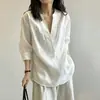 Atuendo Estilo Old Money: Camisa de Lino Blanca de Cuello en V para Mujer, Casual de Verano, Top de Algodón y Lino Relajado y Holgado